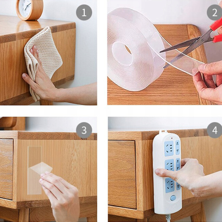 TAŚMA DWUSTRONNA | 3m/3cm | NANO WIELOKROTNEGO UŻYTKU KLEJ MOCNA MONTAŻOWA