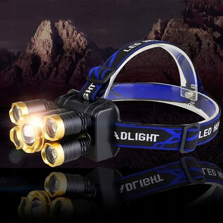 LATARKA CZOŁOWA 5x LED CZOŁÓWKA MOCNA LAMPKA CREE T6 NA GŁOWĘ AKUMULATOROWA