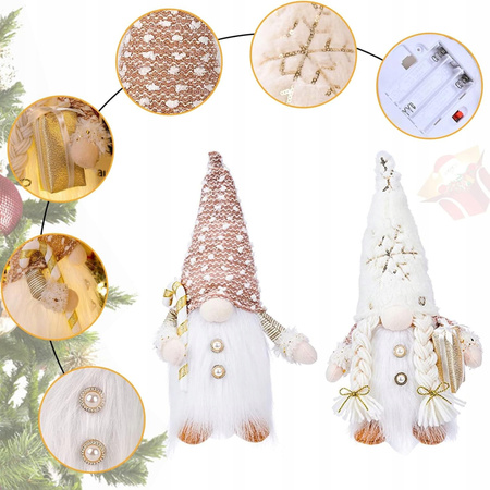 2x SKRZAT ŚWIĄTECZNY KRASNAL GNOM MIKOŁAJ ŚWIECĄCY DUŻY PREZENT NA ŚWIĘTA