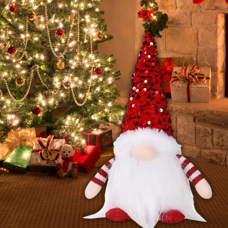 SKRZAT ŚWIĄTECZNY KRASNAL GNOM MIKOŁAJ DUŻY ŚWIECĄCY PREZENT OZDOBA LED XXL