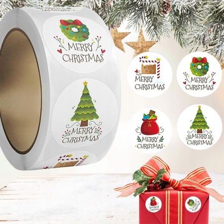 Naklejki Świąteczne Samoprzylepne na Prezenty Święta Ozdoby Mikołaj 500szt.