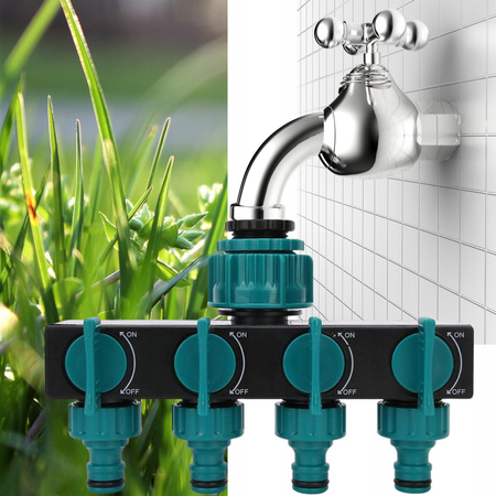 ROZDZIELACZ OGRODOWY DO WODY 4-DROŻNY Z ZAWORAMI NA WĄŻ SZYBKOZŁĄCZKA 3/4"