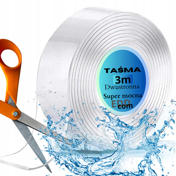 TAŚMA DWUSTRONNA | 3m/3cm | NANO WIELOKROTNEGO UŻYTKU KLEJ MOCNA MONTAŻOWA