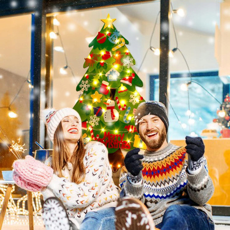 CHOINKA Z FILCU Z OZDOBAMI ŁAŃCUCH LED DLA DZIECI 100cm KREATYWNA NA ŚWIĘTA