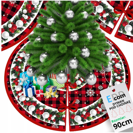 DYWANIK ŚWIĄTECZNY POD CHOINKĘ Pokrowiec MATA 90cm Dywan Futerko Okrągły