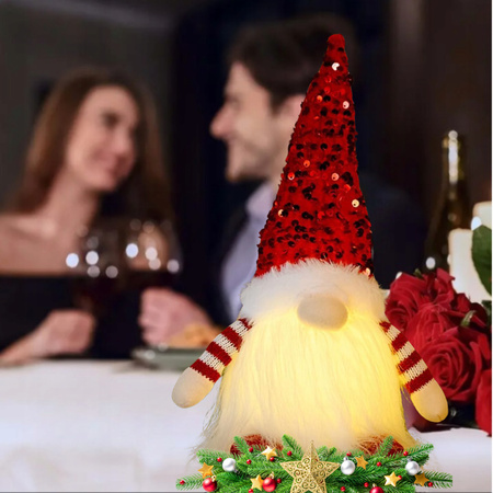 SKRZAT ŚWIĄTECZNY KRASNAL GNOM MIKOŁAJ DUŻY ŚWIECĄCY PREZENT OZDOBA LED XXL