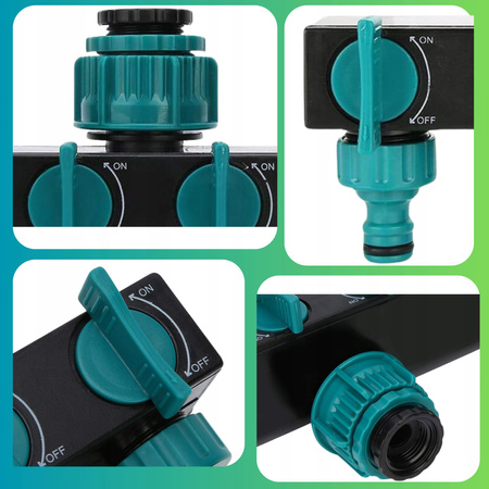 ROZDZIELACZ OGRODOWY DO WODY 4-DROŻNY Z ZAWORAMI NA WĄŻ SZYBKOZŁĄCZKA 3/4"