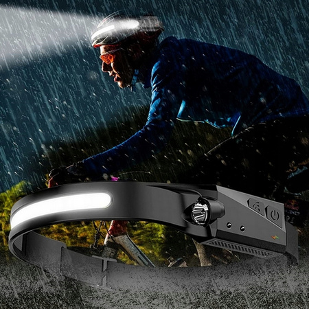 MOCNA LATARKA CZOŁOWA LED REFLEKTOR NA GŁOWĘ COB CZOŁÓWKA USB CZUJNIK RUCHU