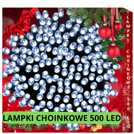 LAMPKI CHOINKOWE 500 LED ZEWNĘTRZNE WEWNĘTRZNE BIAŁE ZIMNE NA CHOINKĘ STAŁE