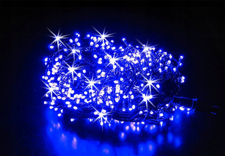 LAMPKI CHOINKOWE 500 LED ZEWNĘTRZNE STAŁE FLASH ISKRA IP44 GRUBE NIEBIESKIE