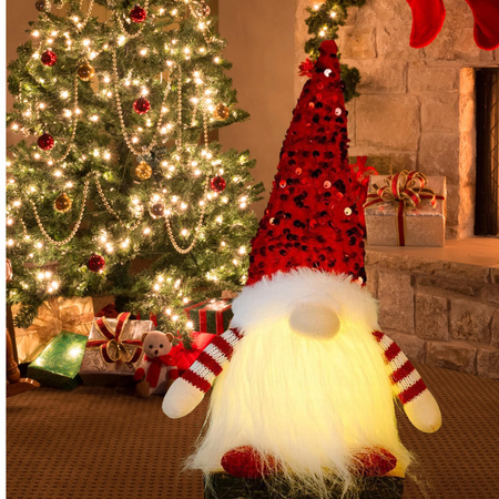 SKRZAT ŚWIĄTECZNY KRASNAL GNOM MIKOŁAJ DUŻY ŚWIECĄCY PREZENT OZDOBA LED XXL