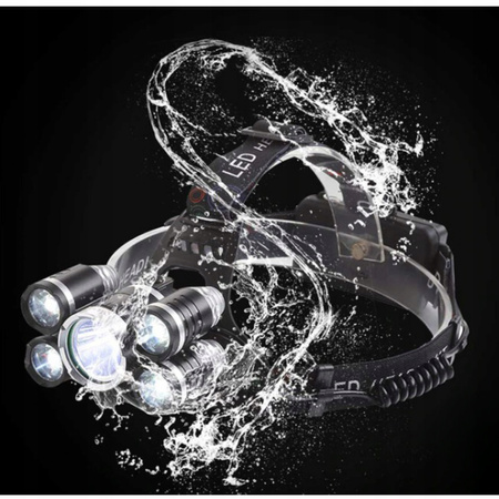 MOCNA LATARKA CZOŁOWA 5x LED CREE XM-L T6 LAMPKA CZOŁÓWKA NA GŁOWĘ 2x AKU