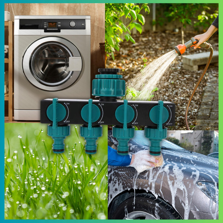 ROZDZIELACZ OGRODOWY DO WODY 4-DROŻNY Z ZAWORAMI NA WĄŻ SZYBKOZŁĄCZKA 3/4"