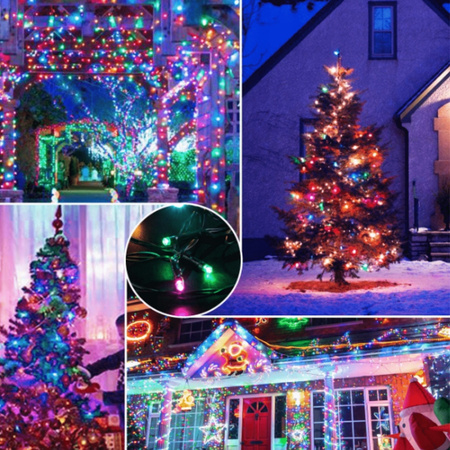 LAMPKI CHOINKOWE 300 LED ZEWNĘTRZNE STAŁE FLASH GRUBY KABEL KURTYNA MULTI