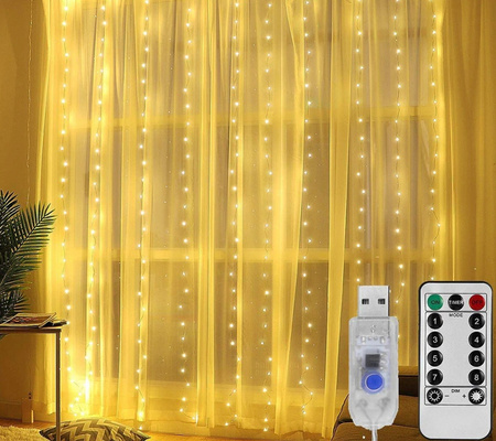 KURTYNA ŚWIETLNA 300 LED 3x3m SOPLE LAMPKI GIRLANDA PILOT DRUCIKI BIAŁE