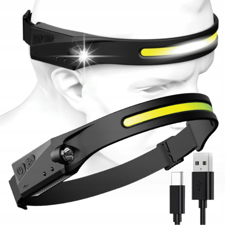 MOCNA LATARKA CZOŁOWA LED REFLEKTOR NA GŁOWĘ COB CZOŁÓWKA USB CZUJNIK RUCHU