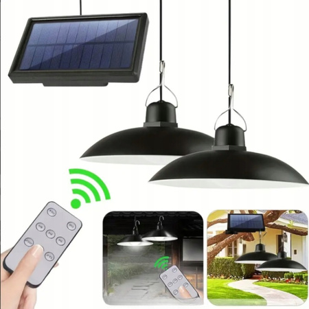 ZESTAW 2x ŻYRANDOL WISZĄCA LAMPA SOLARNA LED PODWÓJNY SUFITOWA PILOT PANEL