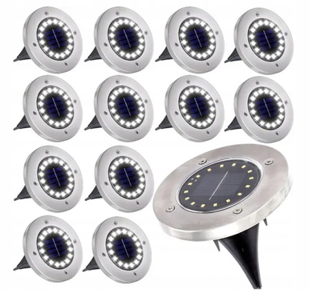 12x LAMPA SOLARNA OGRODOWA GRUNTOWA WBIJANA NAJAZDOWA 16 LED ŚWIECĄCY DYSK