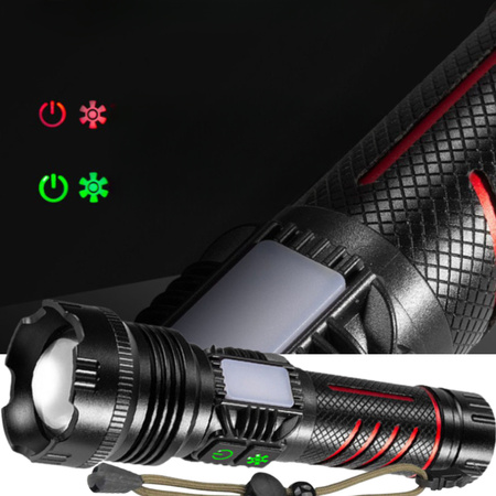 MOCNA Latarka LED Taktyczna Wojskowa SZPERACZ Wodoodporna AKU USB POWERBANK