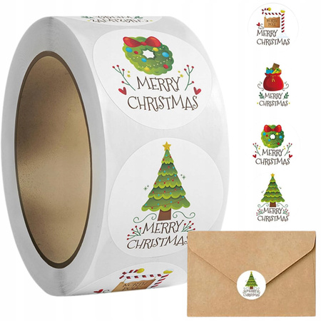 Naklejki Świąteczne Samoprzylepne na Prezenty Święta Ozdoby Mikołaj 500szt.