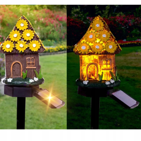 Lampa Solarna Ogrodowa LED DOMEK Wodoodporna Wbijana Zewnętrzna Do OGRODU