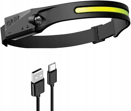 MOCNA LATARKA CZOŁOWA LED REFLEKTOR NA GŁOWĘ COB CZOŁÓWKA USB CZUJNIK RUCHU
