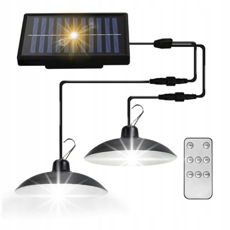 ZESTAW 2x ŻYRANDOL WISZĄCA LAMPA SOLARNA LED PODWÓJNY SUFITOWA PILOT PANEL