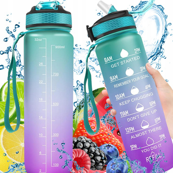 BUTELKA MOTYWACYJNA NA WODĘ BIDON SPORTOWY Z MIARKĄ NA SIŁOWNIE FITNESS 1L