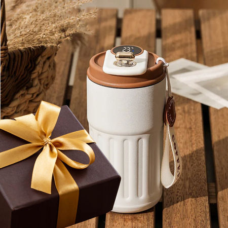 KUBEK TERMICZNY TERMOS Z USTNIKIEM 450ML WYŚWIETLACZ LCD SZCZELNY NA KAWĘ