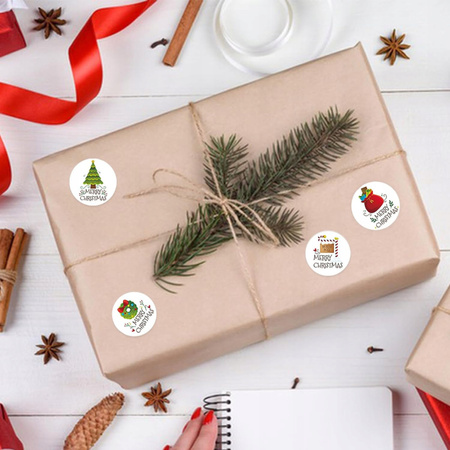 Naklejki Świąteczne Samoprzylepne na Prezenty Święta Ozdoby Mikołaj 500szt.