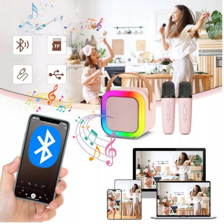 BEZPRZEWODOWY ZESTAW DO KARAOKE BLUETOOTH + GŁOŚNIK 2x MIKROFON DLA DZIECI