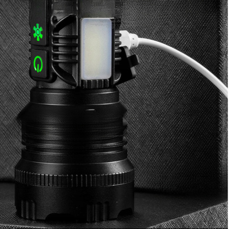 MOCNA Latarka LED Taktyczna Wojskowa SZPERACZ Wodoodporna AKU USB POWERBANK