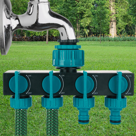 ROZDZIELACZ OGRODOWY DO WODY 4-DROŻNY Z ZAWORAMI NA WĄŻ SZYBKOZŁĄCZKA 3/4"