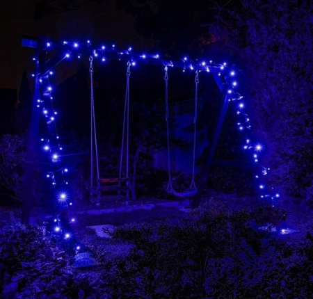 LAMPKI CHOINKOWE 300 LED ZEWNĘTRZNE STAŁE FLASH IP44 GRUBY KABEL NIEBIESKIE