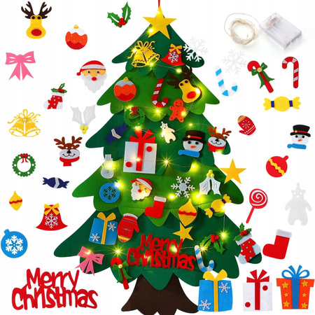 CHOINKA Z FILCU Z OZDOBAMI ŁAŃCUCH LED DLA DZIECI 100cm KREATYWNA NA ŚWIĘTA