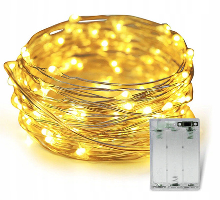 LAMPKI DRUCIKI 100 LED NA BATERIE BIAŁE CIEPŁE 10M GIRLANDA ŚWIĄTECZNA