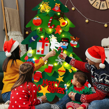 CHOINKA Z FILCU Z OZDOBAMI ŁAŃCUCH LED DLA DZIECI 100cm KREATYWNA NA ŚWIĘTA