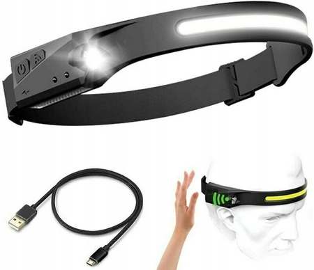 MOCNA LATARKA CZOŁOWA LED REFLEKTOR NA GŁOWĘ COB CZOŁÓWKA USB CZUJNIK RUCHU