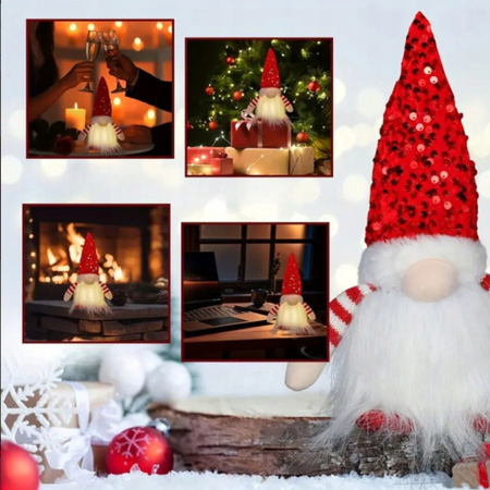 SKRZAT ŚWIĄTECZNY KRASNAL GNOM MIKOŁAJ DUŻY ŚWIECĄCY PREZENT OZDOBA LED XXL