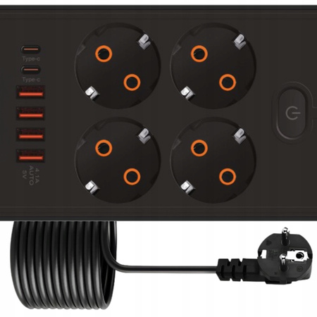 Listwa Zasilająca 5m Przedłużacz 4 Gniazda USB Antyprzepięciowa Włącznikiem