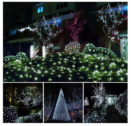 LAMPKI CHOINKOWE 300 LED ZEWNĘTRZNE STAŁE FLASH BIAŁE GRUBY KABEL KURTYNA