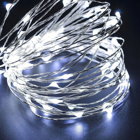 GIRLANDA ŚWIETLNA DRUCIKI 100 LED NA BATERIE BIAŁE ZIMNE 10M LAMPKI