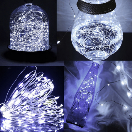 GIRLANDA ŚWIETLNA DRUCIKI 100 LED NA BATERIE BIAŁE ZIMNE 10M LAMPKI