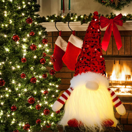 SKRZAT ŚWIĄTECZNY KRASNAL GNOM MIKOŁAJ DUŻY ŚWIECĄCY PREZENT OZDOBA LED XXL