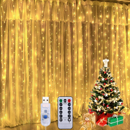 KURTYNA ŚWIETLNA 300 LED 3x3m SOPLE LAMPKI GIRLANDA PILOT DRUCIKI BIAŁE