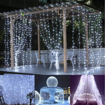 GIRLANDA OGRODOWA LAMPKI KURTYNA ŚWIETLNA 300 LED DRUCIKI 3x3m + PILOT USB