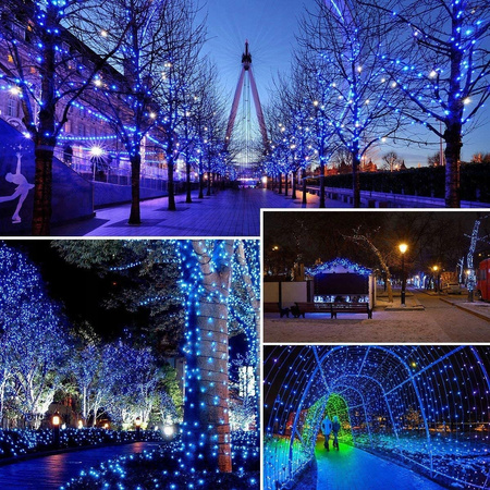 LAMPKI CHOINKOWE 300 LED ZEWNĘTRZNE STAŁE FLASH IP44 GRUBY KABEL NIEBIESKIE