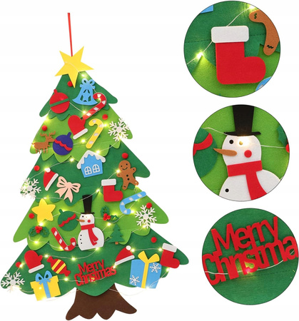 CHOINKA Z FILCU Z OZDOBAMI ŁAŃCUCH LED DLA DZIECI 100cm KREATYWNA NA ŚWIĘTA