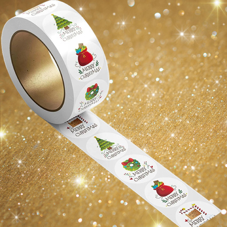 Naklejki Świąteczne Samoprzylepne na Prezenty Święta Ozdoby Mikołaj 500szt.