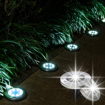 12x LAMPA SOLARNA OGRODOWA GRUNTOWA WBIJANA NAJAZDOWA 16 LED ŚWIECĄCY DYSK